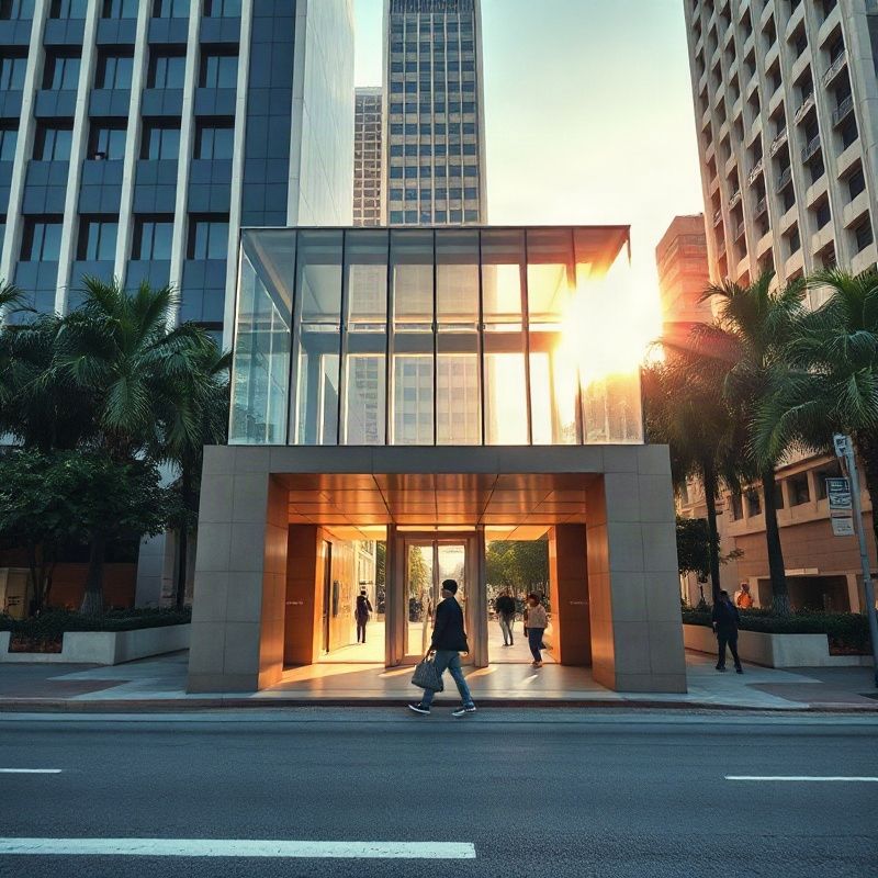 Avenida Paulista street level with modernist office building entrance